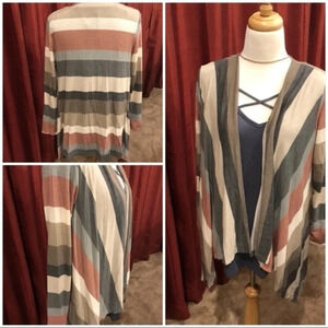 NWT Boutique striped open front cascade kimono cardigan western boho layer